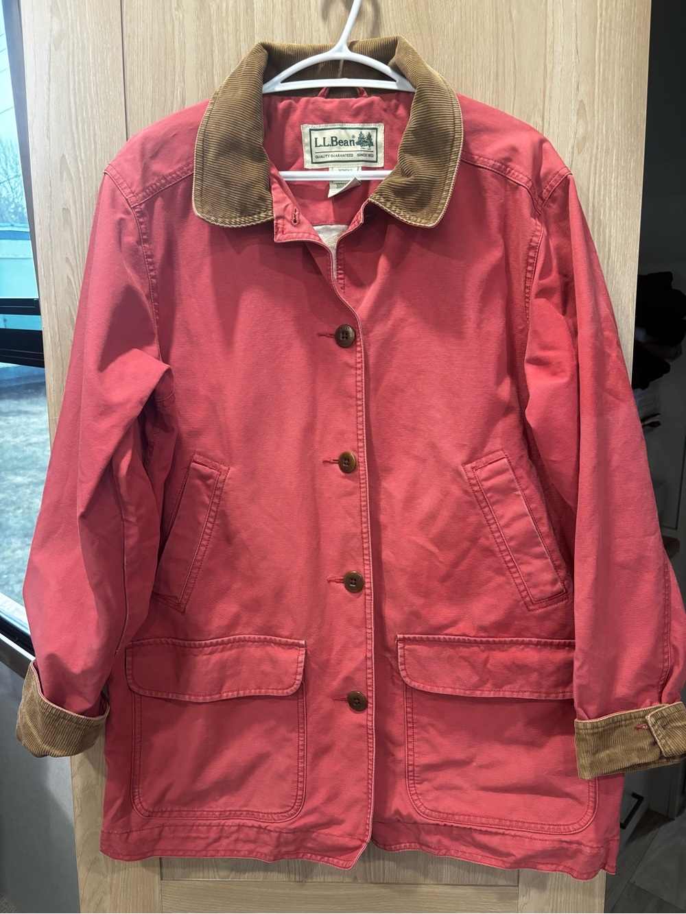 L.L Bean Chore Coat Size L Corduroy Canvas Vintage Washed Red